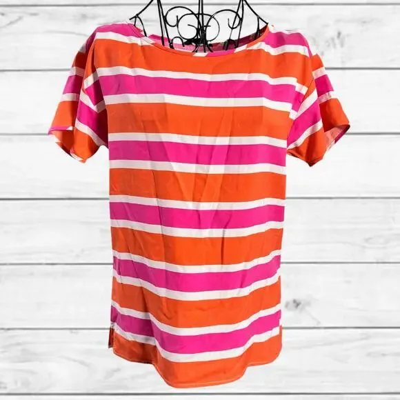 3. NEW W/Tag J-Crew Factory 100% SILK Striped Top PInk/White/Orange - Picture 2 of 6